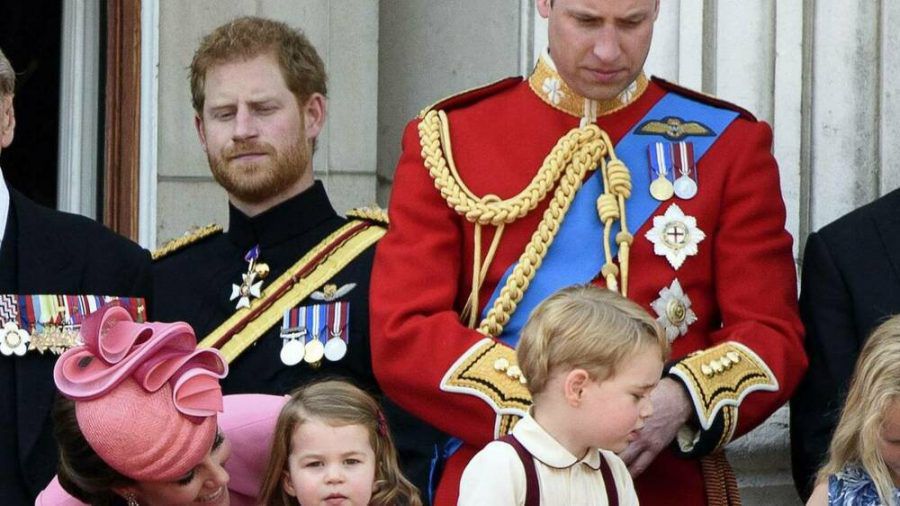 Prinz Harry (l.) mit seinem Bruder Prinz William, dessen Ehefrau Herzogin Kate und den Kindern Prinzessin Charlotte und Prinz George. (dr/spot)