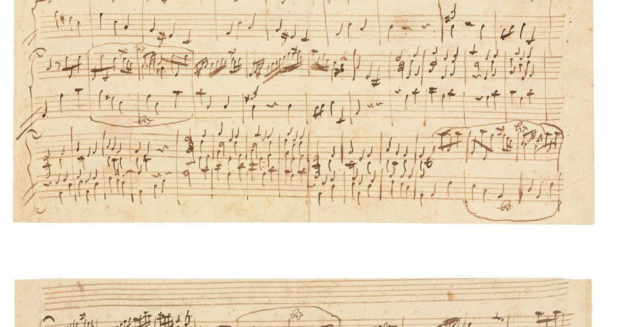 Das Blatt (hier Vorder- und Rückseite) stammt wohl aus dem Nachlass von Mozarts Sohn Franz Xaver Wolfgang, der es wiederum von seiner Tante geerbt haben soll.