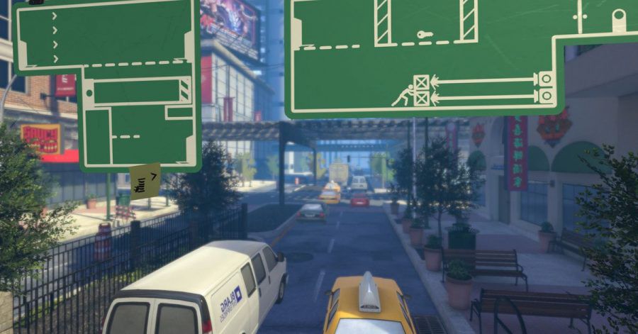 Auf Verkehrsschildern passiert in «The Pedestrian» viel mehr als im echten Leben.
