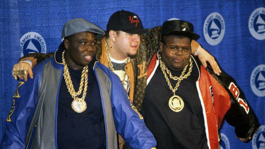 Mark Anthony Morales alias Prince Markie Dee (Mitte) und seine Bandkollegen von The Fat Boys. (stk/spot)