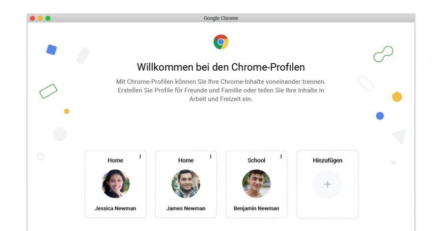 Für jeden die richtige Einstellung: So soll die Auswahlseite für die kommenden Benutzerprofile im Chrome-Browser aussehen.