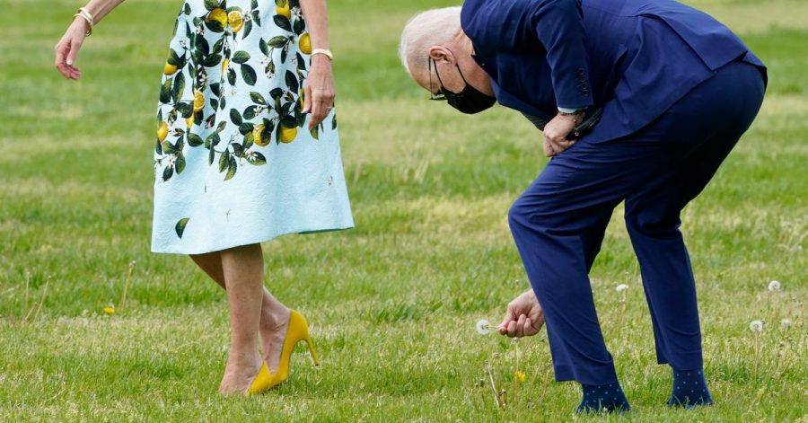 Joe Biden pflückt eine Pusteblume für die First Lady Jill Biden.