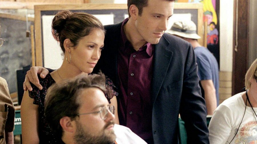 Kevin Smith, Jennifer Lopez und Ben Affleck am Set des gemeinsamen Films "Jersey Girl" (stk/spot)