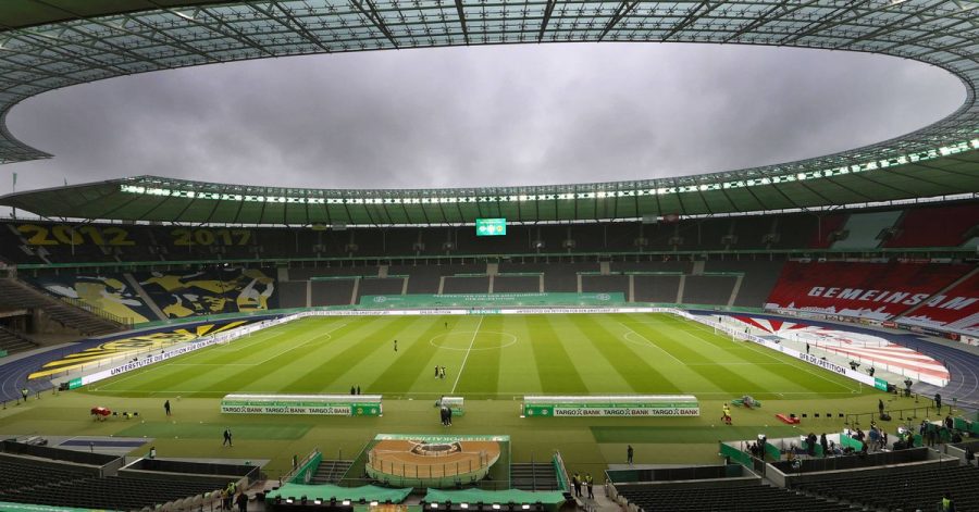 RB Leipzig gegen Borussia Dortmund: Blick ins Olympiastadion Berlin.