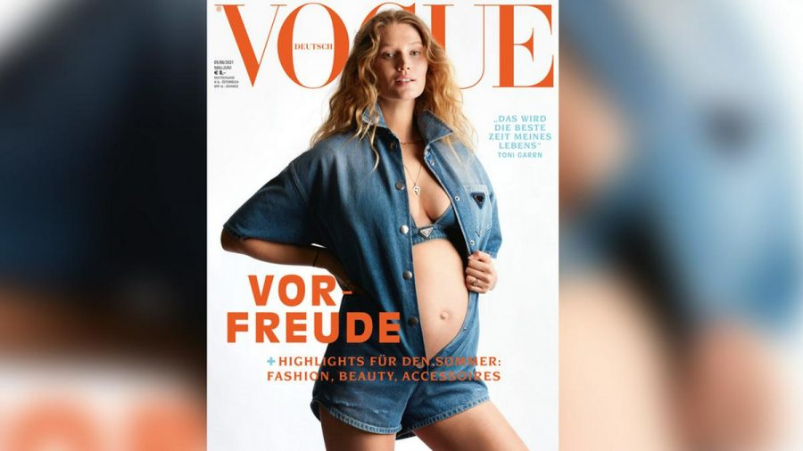 Für die Doppelausgabe Mai/Juni der deutschen "Vogue" zeigt sich Toni Garrn, fotografiert von Camilla Åkrans, im achten Monat schwanger auf dem Cover. (hub/spot)