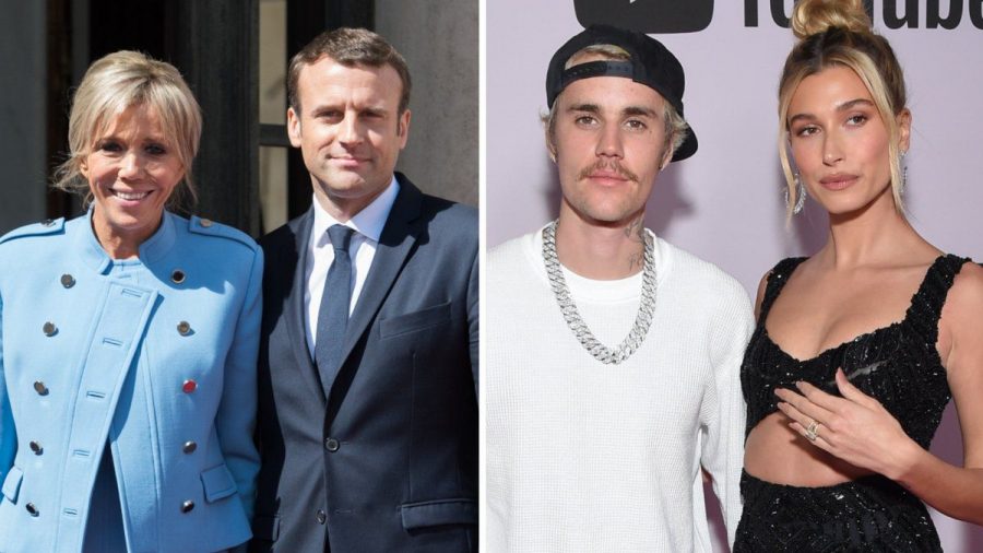 Das französische Präsidentenpaar Emmanuel und Brigitte Macron (l.) hat sich mit Musiker Justin Bieber und Ehefrau Hailey getroffen. (ili/spot)