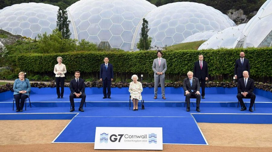 Die G7-Staatschefs beim Treffen mit Queen Elizabeth II. (rto/spot)