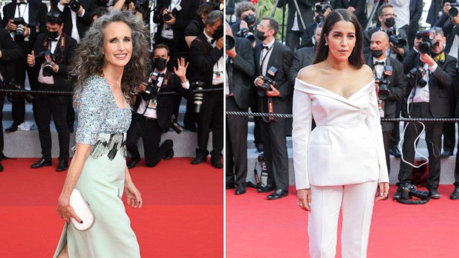 Andie MacDowell und Leila Bekhti legten einen eleganten Auftritt in Cannes hin. (kms/spot)