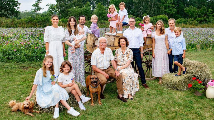 König Carl XVI. Gustaf (Mitte) freut sich über das Wiedersehen mit seiner ganzen Familie. (jom/spot)