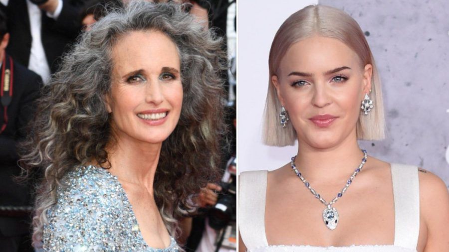 Der Granny-Hair-Look unterschiedlich interpretiert: Andie MacDowell (li.) und Anne-Marie (eee/spot)