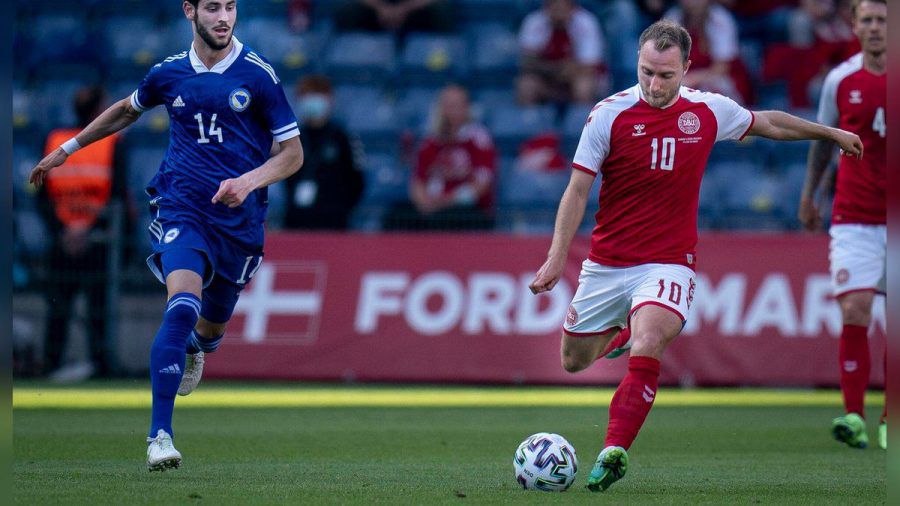 Wird wohl vorerst nicht mehr in Italien spielen können: Inter-Mailand-Profi Christian Eriksen hier im Trikot der dänischen Nationalmannschaft. (dr/spot)