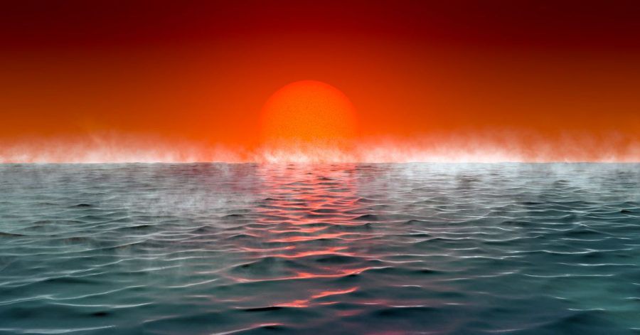 Künstlerische Darstellung eines Exoplaneten "Hycean", - benannt nach hydrogen (Wasserstoff) und ocean (Ozean).
