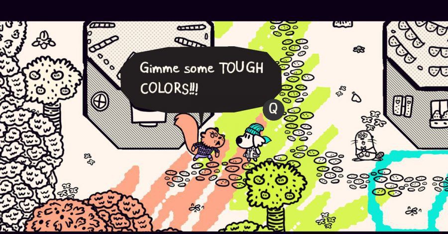 Zu Beginn von «Chicory: A Clorful Tale» ist die Spielwelt noch kaum bunt. Das können Spielerinnen und Spieler mit dem magischen Pinsel schnell ändern.