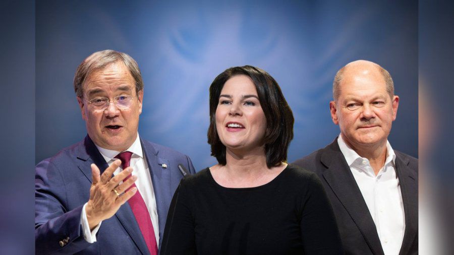 (v.l.n.r.) Armin Laschet (CDU), Annalena Baerbock (Grüne) und Olaf Scholz (SPD) treten am Sonntag zu ihrer ersten Dreier-TV-Debatte an. (elm/spot)