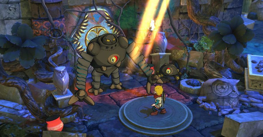 Sogar auf solche Roboter trifft man in «Baldo: The Guardian Owls».
