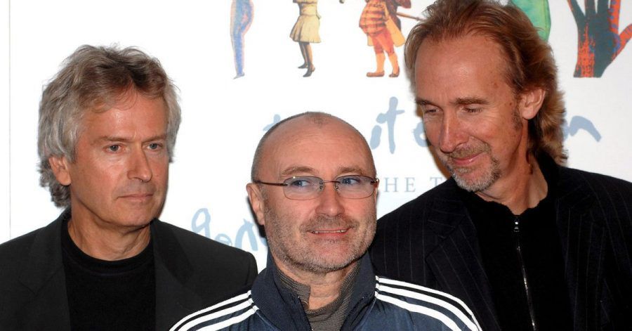 Tony Banks (l-r), Phil Collins und Mike Rutherford von der Band Genesis.