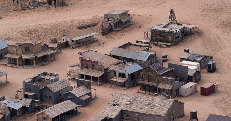 Diese Luftaufnahme zeigt die Bonanza Creek Ranch nach dem tödlichen Schuss aus einer Requisitenwaffe auf die Chef-Kamerafrau am Set eines Westerns.