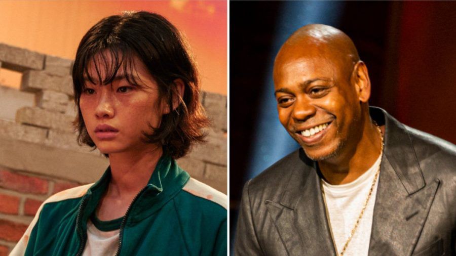 Mit "Squid Game" (l.) gelang Netflix ein gewaltiger Erfolg, für "The Closer" von Dave Chappelle erntet man hingegen heftige Kritik. (stk/spot)