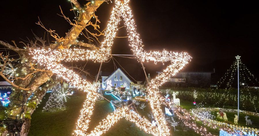 Mit zahlreichen illuminierten Figuren und Tausenden von LED-Lämpchen erstrahlt ein Garten und ein Privathaus in Mössingeen in weihnachtlicher Dekoration.