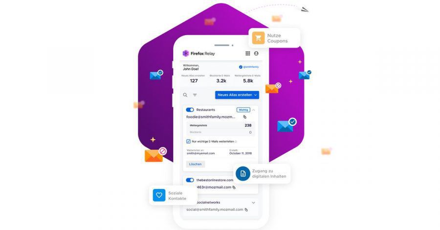Auf «Relay.firefox.com» behalten Nutzerinnen und Nutzer ihre E-Mail-Belange im Blick.