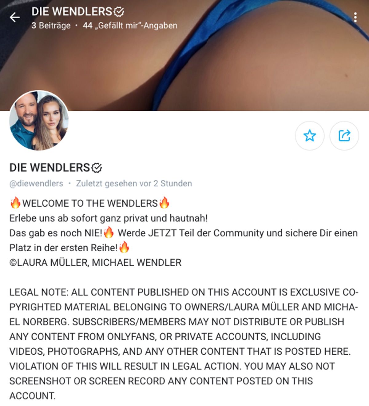 Die Wendlers kann man bei OnlyFans für 34,99 Euro buchen: "Private und intime Momente"