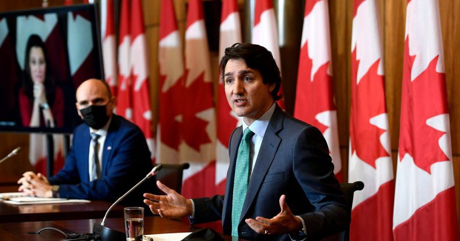 Kanadas Premierminister Justin Trudeau bei einer Pressekonferenz zum Coronavirus.
