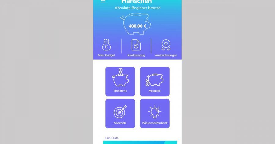 Über allem wacht das Sparschweinchen: Die Startseite der App.