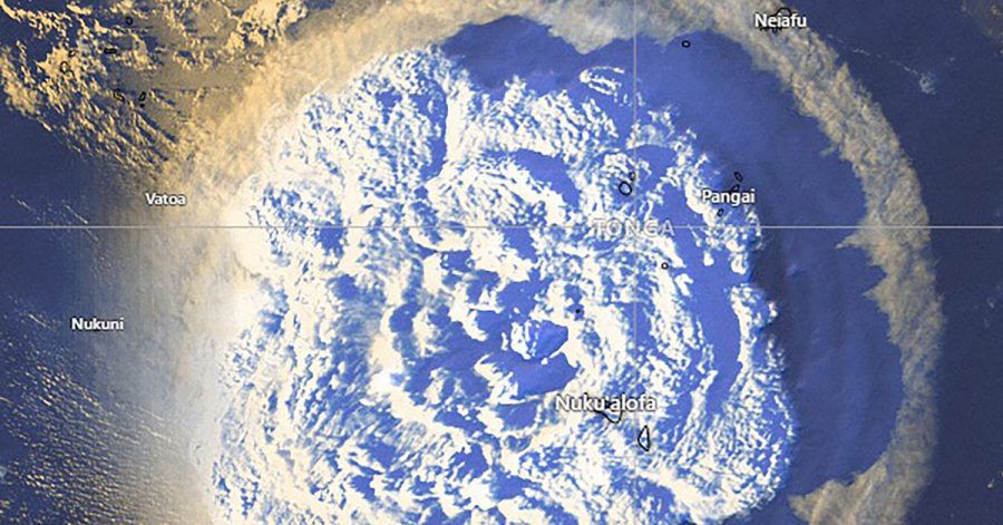 Dieses vom Tonga Meteorological Services veröffentlichte Satellitenbild zeigt den Ausbruch eines unterseeischen Vulkans in der Nähe des Inselreichs Tonga.