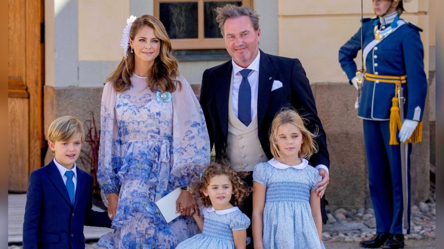 Prinzessin Madeleine mit Chris O'Neill und den drei Kindern Leonore (r.), Nicholas und Adrienne. (hub/spot)