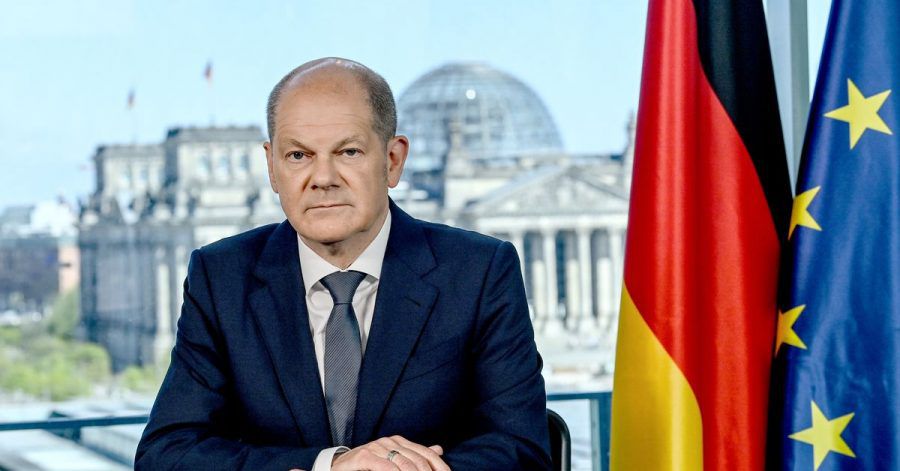 Bundeskanzler Olaf Scholz bei seiner Fernsehansprache an die Nation zum Krieg in der Ukraine.