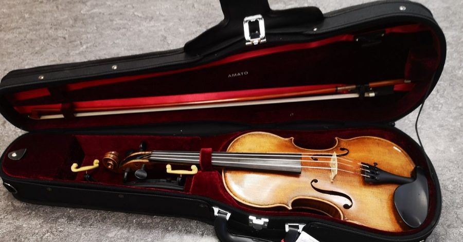 Der Nachbau einer Stradivari-Geige liegt in einem Geigenkoffer.