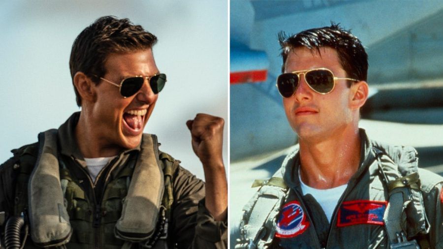 Zwischen diesen beiden Bildern liegen über 35 Jahre: Tom Cruise in "Top Gun" (r.) und dessen Nachfolger "Top Gun: Maverick". (stk/spot)