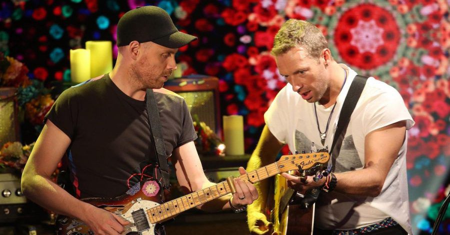 Sänger Chris Martin (r) und Leadgitarrist Jonny Buckland (l) von Coldplay.
