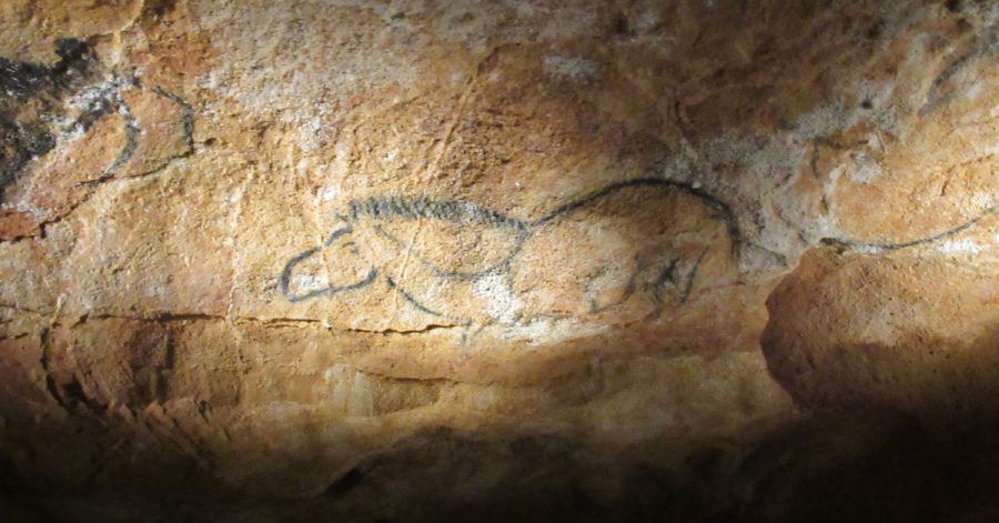 Eine Reproduktion einer Höhlenzeichnung ist in einer Nachbildung der Cosquer-Höhle in Marseille.