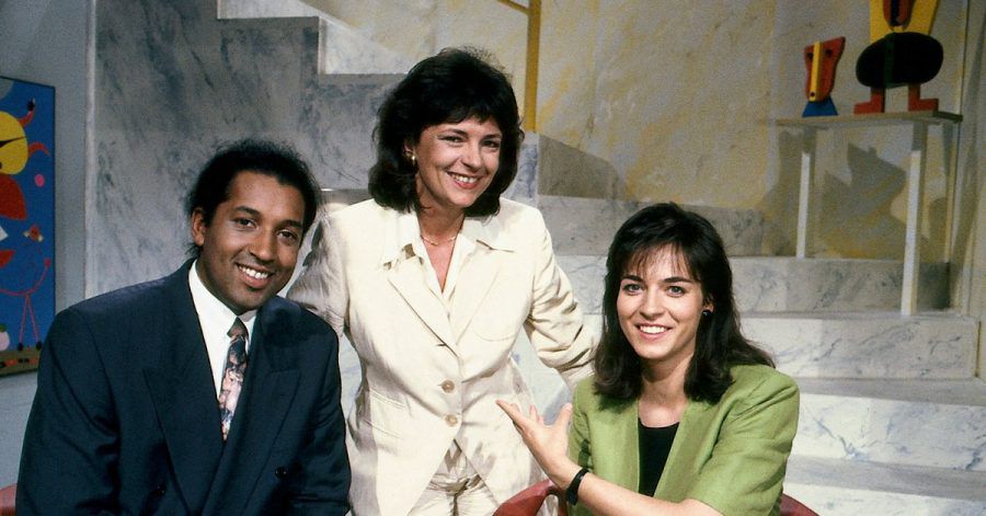Cherno Jobatey (l-r), Carola Wedel und Maybrit Illner waren 1992 die Moderatoren des ZDF-Morgenmagzins.