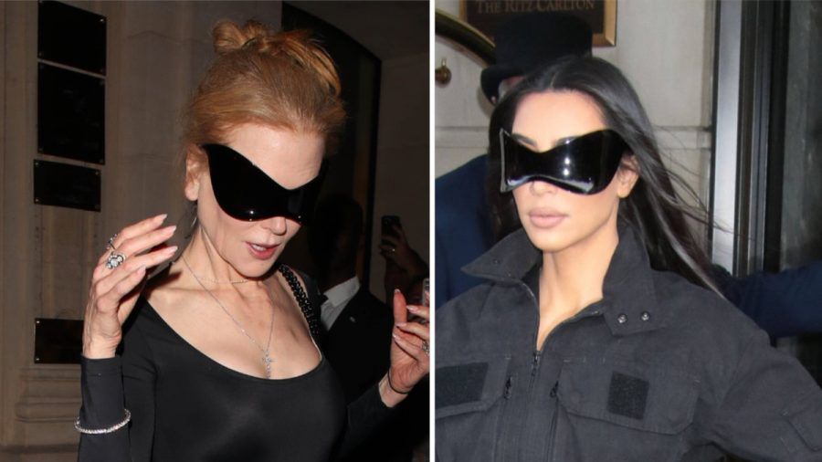 Nicole Kidman (l.) hat sich offenbar Inspiration von Kim Kardashian geholt und die gleiche extravagante Sonnenbrille getragen. (tae/spot)
