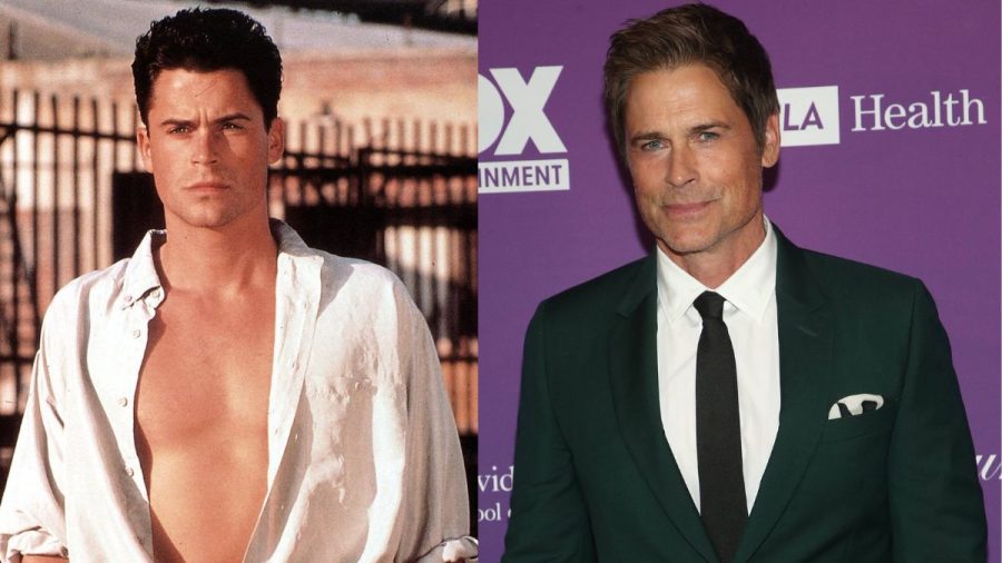 Rob Lowe vor 30 Jahren mit offenem Hemd und heute im Anzug