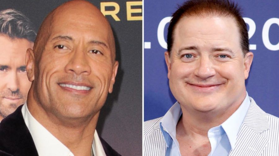 Dwayne "The Rock" Johnson (links) freut sich über den immensen Erfolg seines einstigen "Die Mumie"-Co-Stars Brendan Fraser am Lido. (lau/spot)