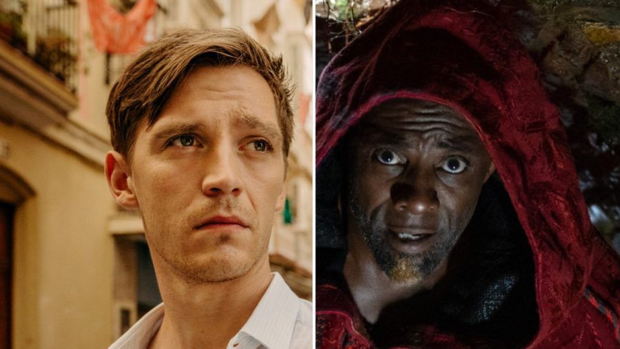 Jonas Nay als Betrüger Lars Bogenius in "Tausend Zeilen" (li.) und Idris Elba als magischer Dschinn in "Three Thousand Years Of Longing". (stk/spot)
