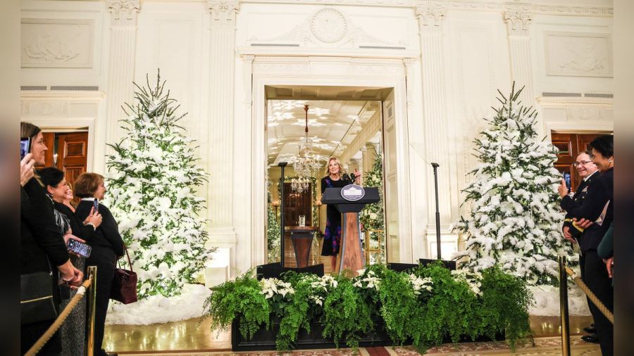 Jill Biden präsentiert ihre Weihnachtsdeko im Weißen Haus. (hub/spot)