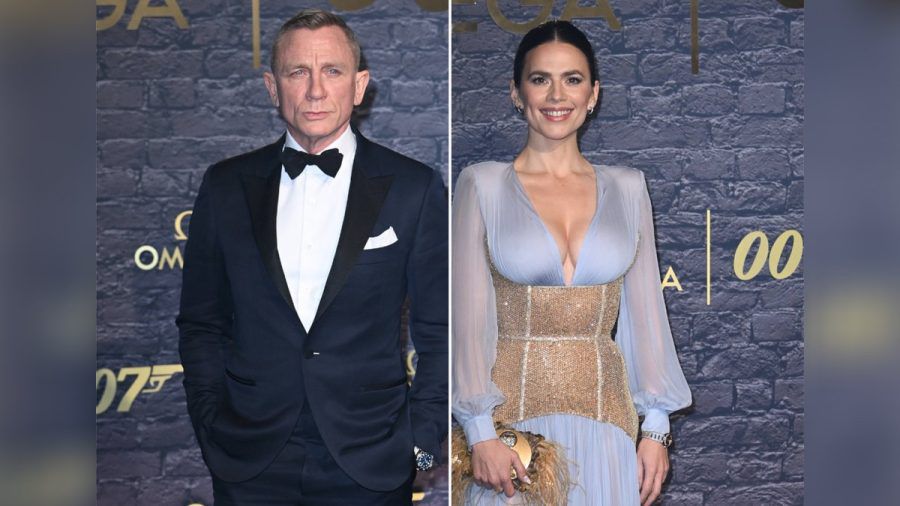 Daniel Craig und Hayley Atwell samt 007-Uhr am Handgelenk auf dem roten Teppich in London. (eee/spot)