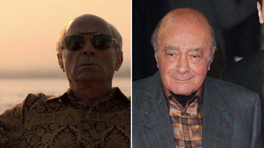 Salim Daw (li.) in "The Crown" und der echte Mohamed Al-Fayed im Jahr 2015. (eee/spot)