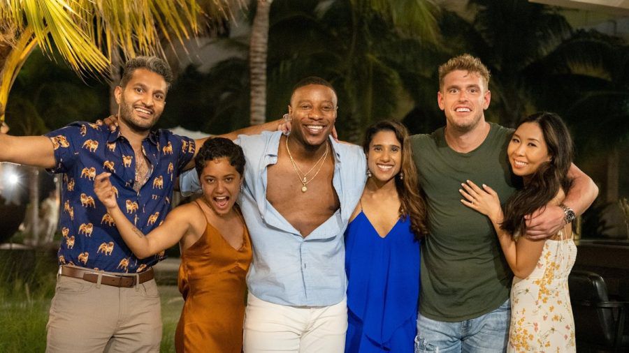 Einige der Kandidaten der zweiten "Liebe macht blind"-Staffel: Abhishek Chatterjee, Iyanna McNeely, Jarrette Jones, Deepti Vempati, Shayne Jansen und Natalie Lee (v.l.n.r.). (jru/spot)
