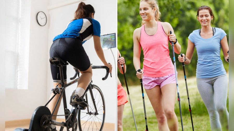 Indoor-Cycling (l.) und Nordic-Walking waren dieses Jahr zwei der begehrtesten Sportarten. (eee/spot)