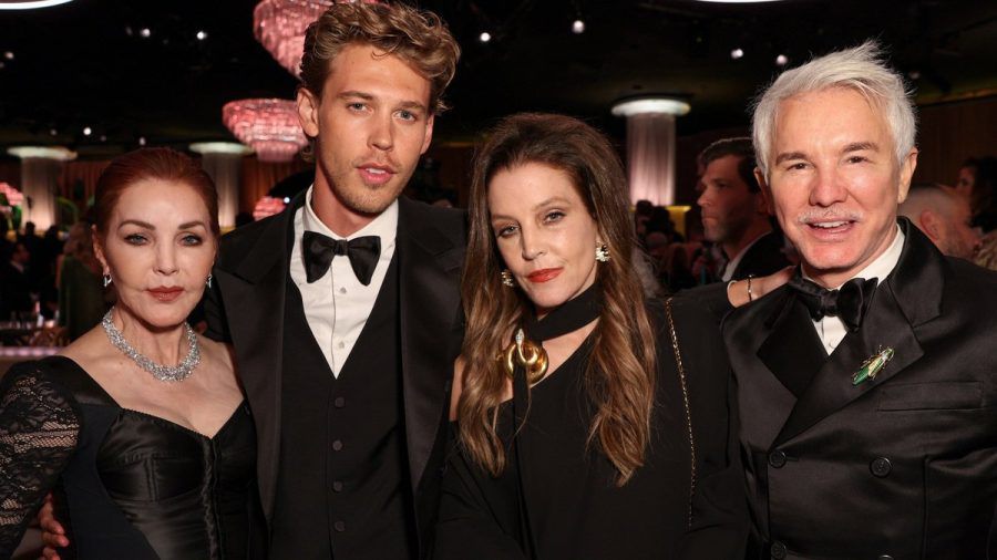 Priscilla Presley, Austin Butler, Lisa Marie Presley und Baz Luhrmann (v.l.) bei den Golden Globe Awards am 10. Januar. (wue/spot)