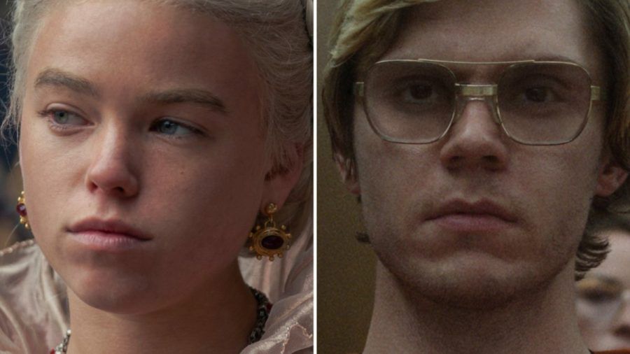 Viele Erfolgsserien des zurückliegenden Jahres wie "House of the Dragon" (links: Milly Alcock) und "Dahmer" (rechts: Evan Peters) werden in Zukunft fortgesetzt. (lau/spot)
