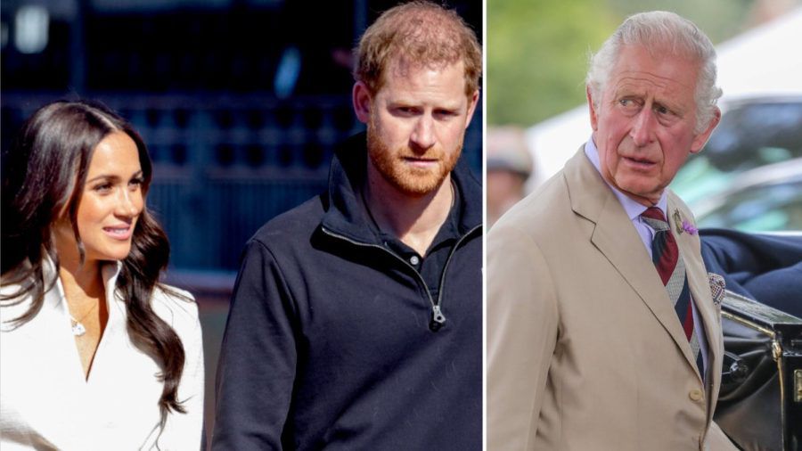 König Charles III. (r.) soll daran arbeiten, dass Harry und Meghan zur Krönung kommen. (amw/spot)