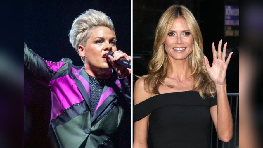 Pink (l.) singt den neuen Titelsong der kommenden "GNTM"-Staffel mit Heidi Klum. (dr/spot)