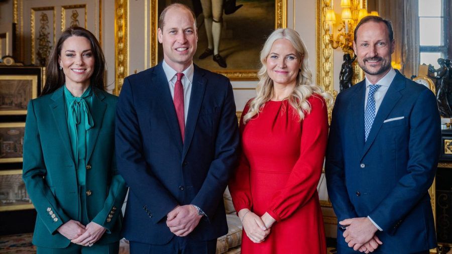 Prinzessin Kate und Prinz William mit Kronprinzessin Mette-Marit und Kronprinz Haakon (v.l.) auf Schloss Windsor. (wue/spot)