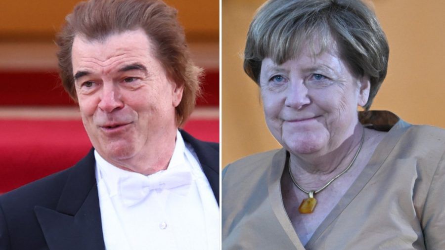 Angela Merkel und Campino wurden bei ihrem Eintreffen auf der Treppe vor dem Berliner Schloss Bellevue abgelichtet. (lau/spot)